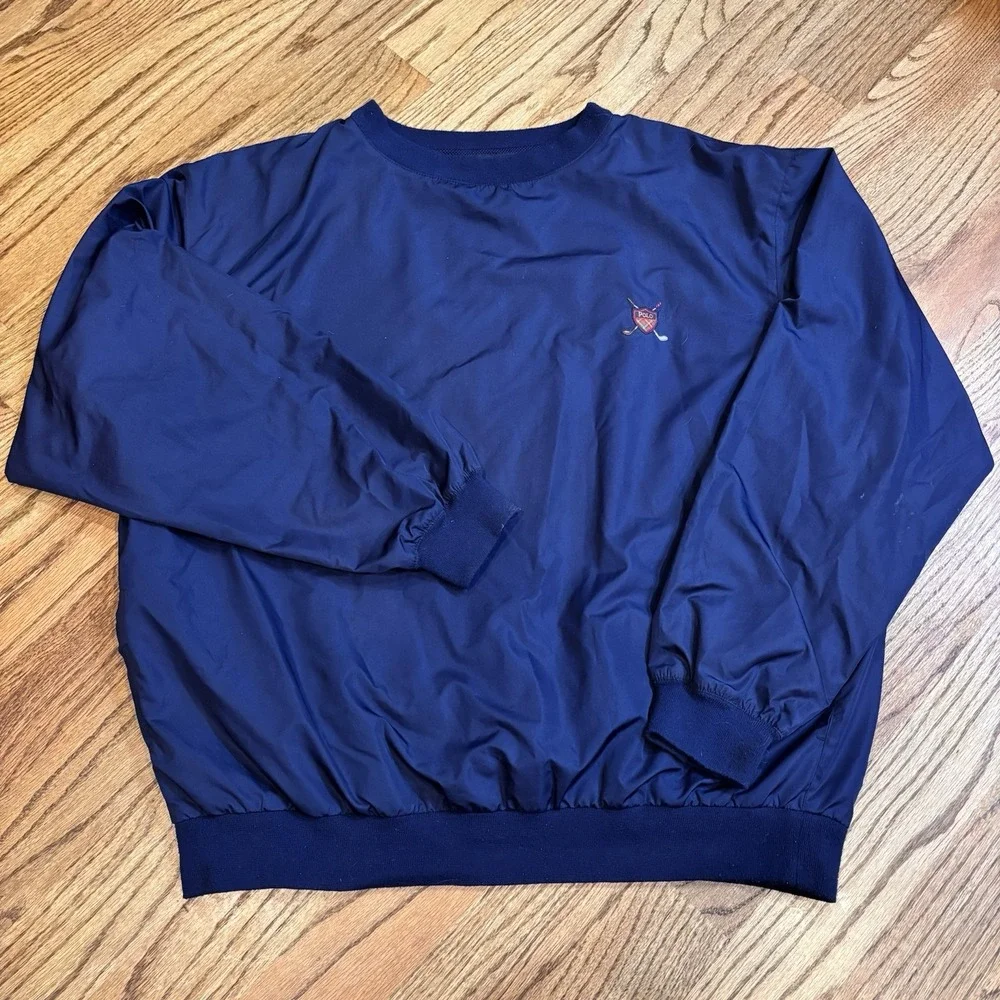 Vintage Polo Golf Ralph Lauren Pullover Jacket Navy Blue Mesh Lined XL‎